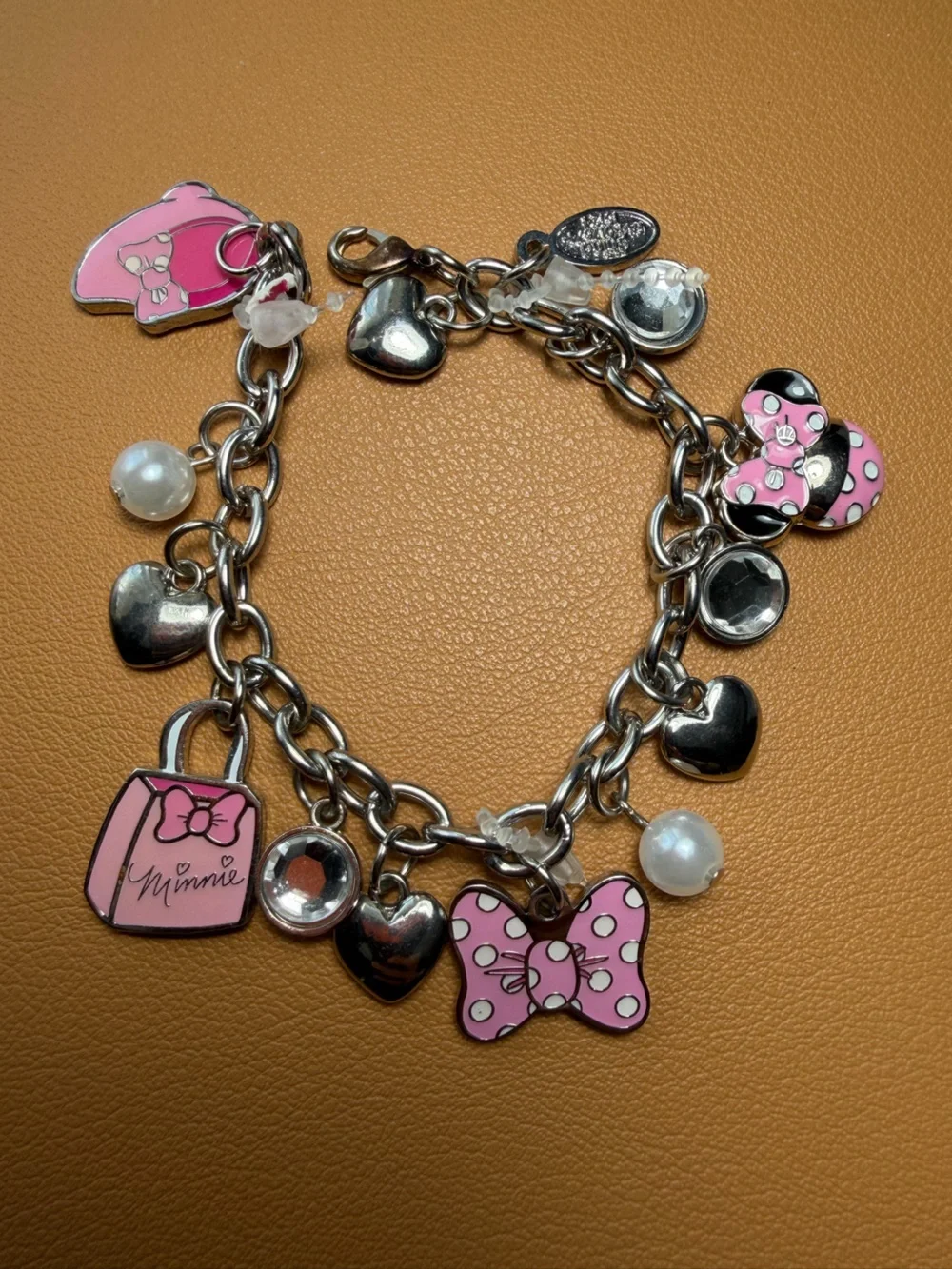 Disney Minnie Mouse Charm Bracelet - Pink Enamel & Silver Tone